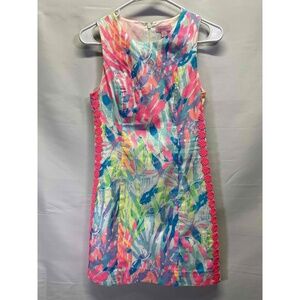 Lilly Pulitzer Mila Tropical Multicolored Shift Sleeveless Cotton Dress‎ Size 00